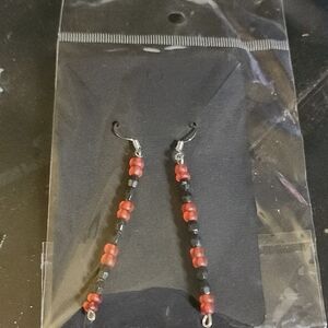 Red and Black Beaded Earrings